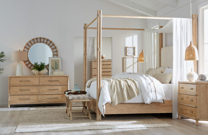Retreat Retreat Pole Rattan King Upholstered Poster Bed w/Canopy - Image 6
