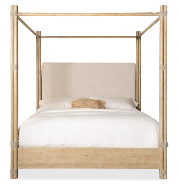 Retreat Retreat Pole Rattan King Upholstered Poster Bed w/Canopy - Image 3